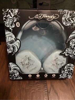 Ed Hardy Light Blue Skull Tattoo Wireless Headphones
